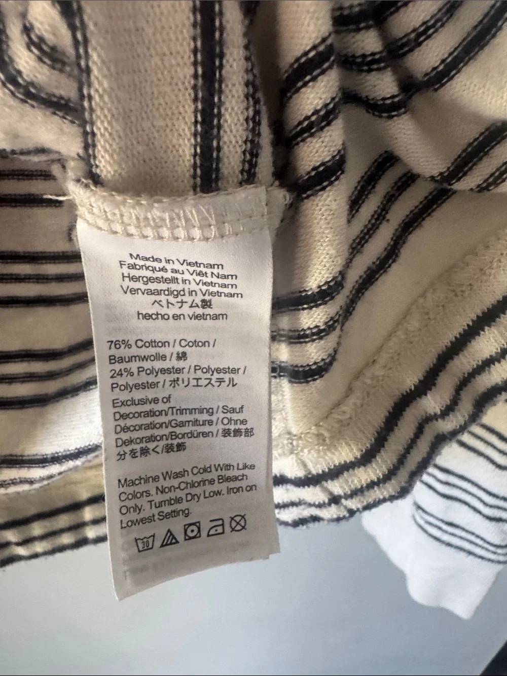 J. Crew Cream and Black Striped Crewneck Drawstring Hoodie Sweater